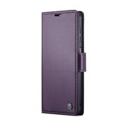 For Samsung Galaxy A23 CaseMe 023 Butterfly Buckle Litchi Texture RFID Anti-theft Leather Phone Case(Pearly Purple)