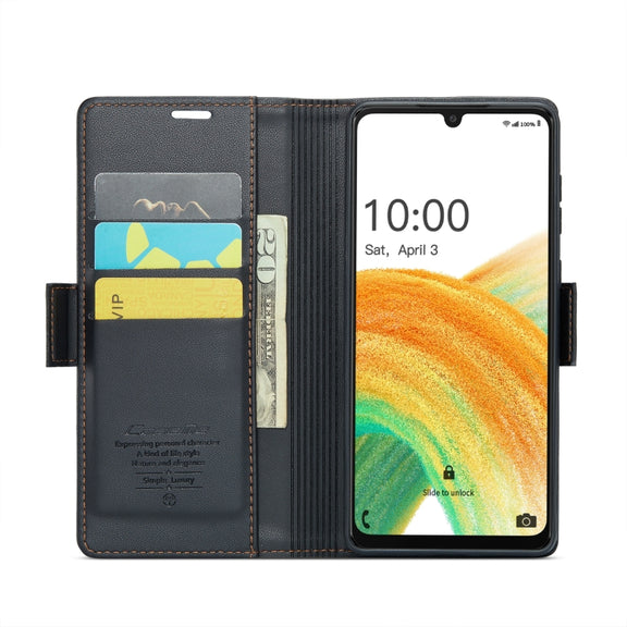 For Samsung Galaxy A33 5G CaseMe 023 Butterfly Buckle Litchi Texture RFID Anti-theft Leather Phone Case(Black)