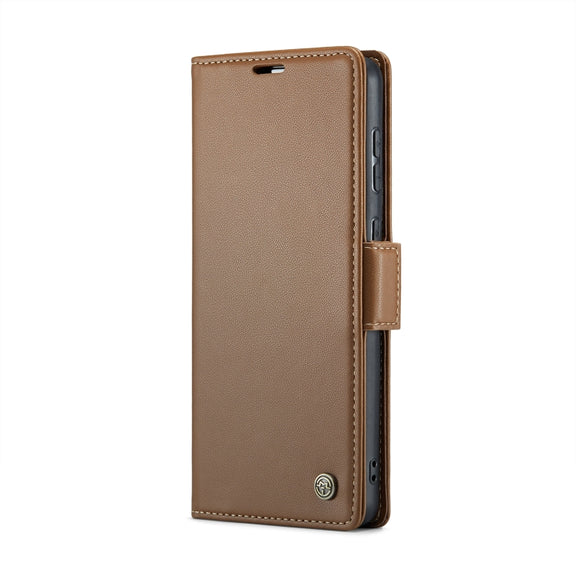 For Samsung Galaxy A33 5G CaseMe 023 Butterfly Buckle Litchi Texture RFID Anti-theft Leather Phone Case(Brown)