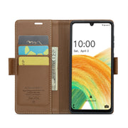 For Samsung Galaxy A33 5G CaseMe 023 Butterfly Buckle Litchi Texture RFID Anti-theft Leather Phone Case(Brown)