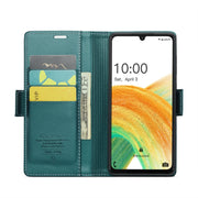For Samsung Galaxy A33 5G CaseMe 023 Butterfly Buckle Litchi Texture RFID Anti-theft Leather Phone Case(Pearly Blue)