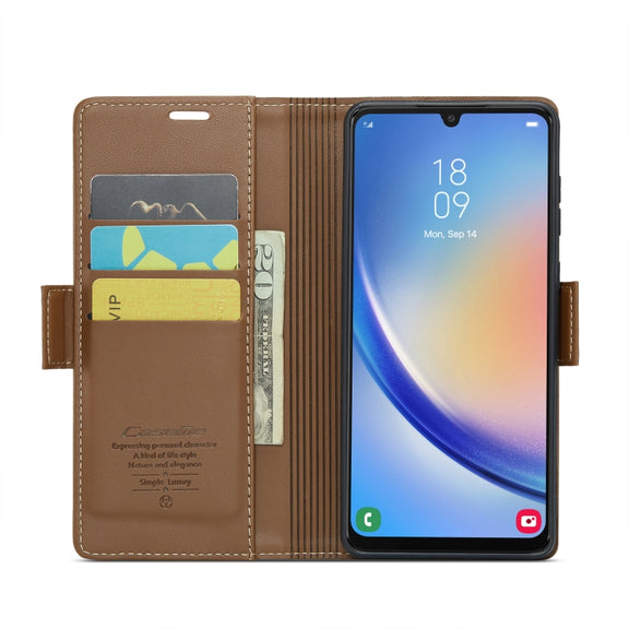 For Samsung Galaxy A34 5G CaseMe 023 Butterfly Buckle Litchi Texture RFID Anti-theft Leather Phone Case(Brown)