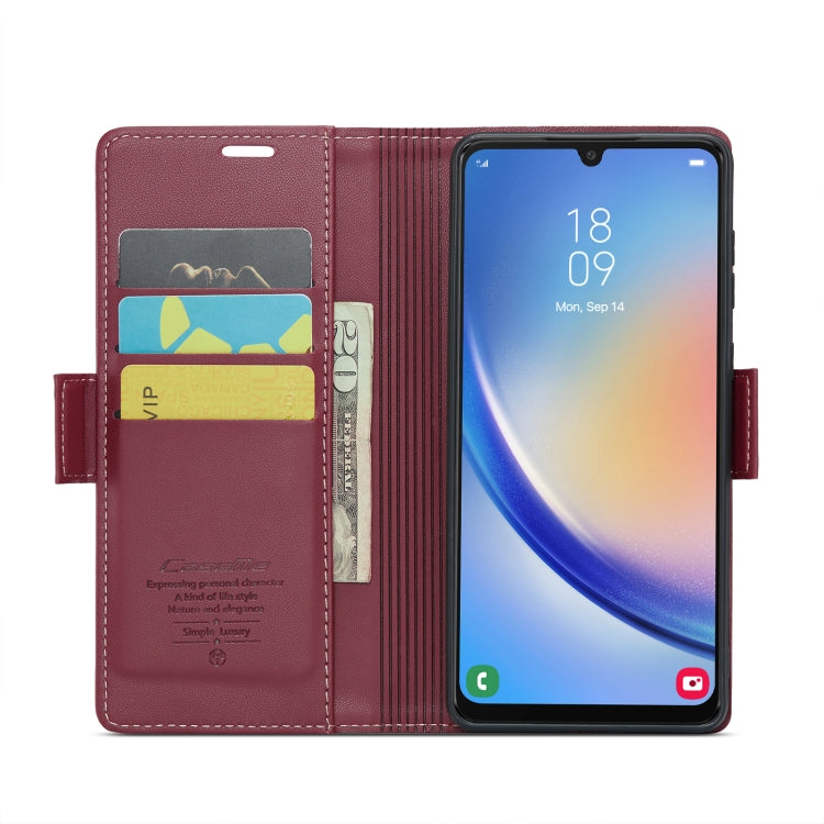 For Samsung Galaxy A34 5G CaseMe 023 Butterfly Buckle Litchi Texture RFID Anti-theft Leather Phone Case(Wine Red)