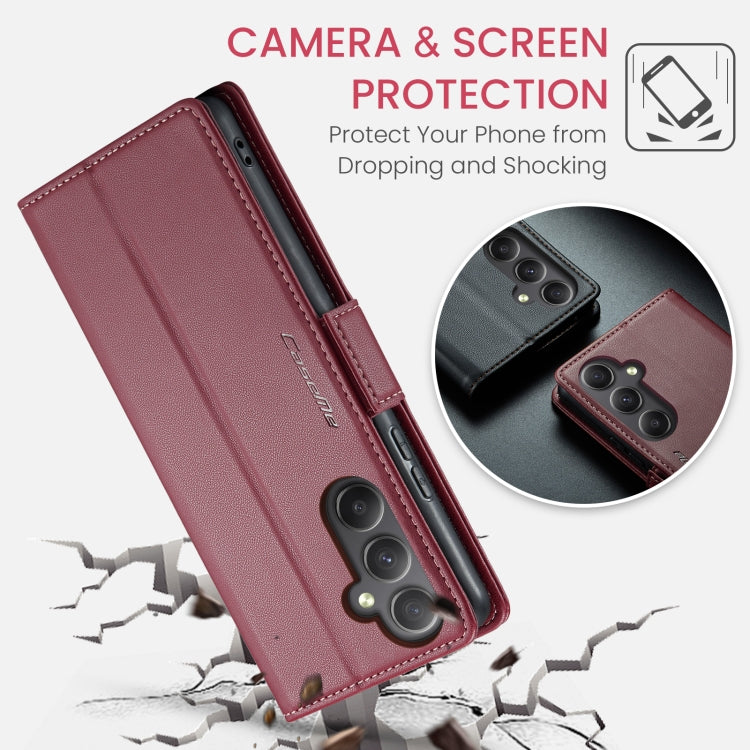 For Samsung Galaxy A34 5G CaseMe 023 Butterfly Buckle Litchi Texture RFID Anti-theft Leather Phone Case(Wine Red)