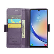 For Samsung Galaxy A34 5G CaseMe 023 Butterfly Buckle Litchi Texture RFID Anti-theft Leather Phone Case(Pearly Purple)