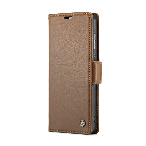 For Samsung Galaxy A73 5G CaseMe 023 Butterfly Buckle Litchi Texture RFID Anti-theft Leather Phone Case(Brown)
