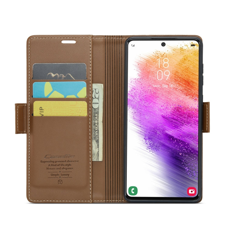 For Samsung Galaxy A73 5G CaseMe 023 Butterfly Buckle Litchi Texture RFID Anti-theft Leather Phone Case(Brown)