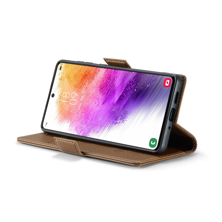 For Samsung Galaxy A73 5G CaseMe 023 Butterfly Buckle Litchi Texture RFID Anti-theft Leather Phone Case(Brown) - free shipping - PMC TechLife - Order now!