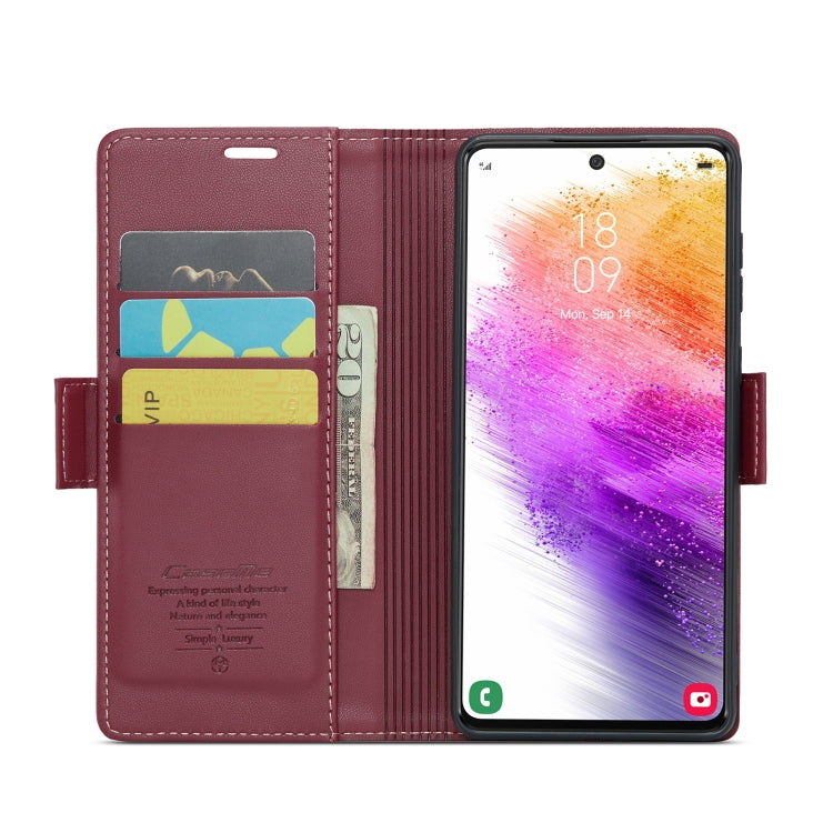 For Samsung Galaxy A73 5G CaseMe 023 Butterfly Buckle Litchi Texture RFID Anti-theft Leather Phone Case(Wine Red)
