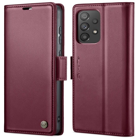 For Samsung Galaxy A73 5G CaseMe 023 Butterfly Buckle Litchi Texture RFID Anti-theft Leather Phone Case(Wine Red)