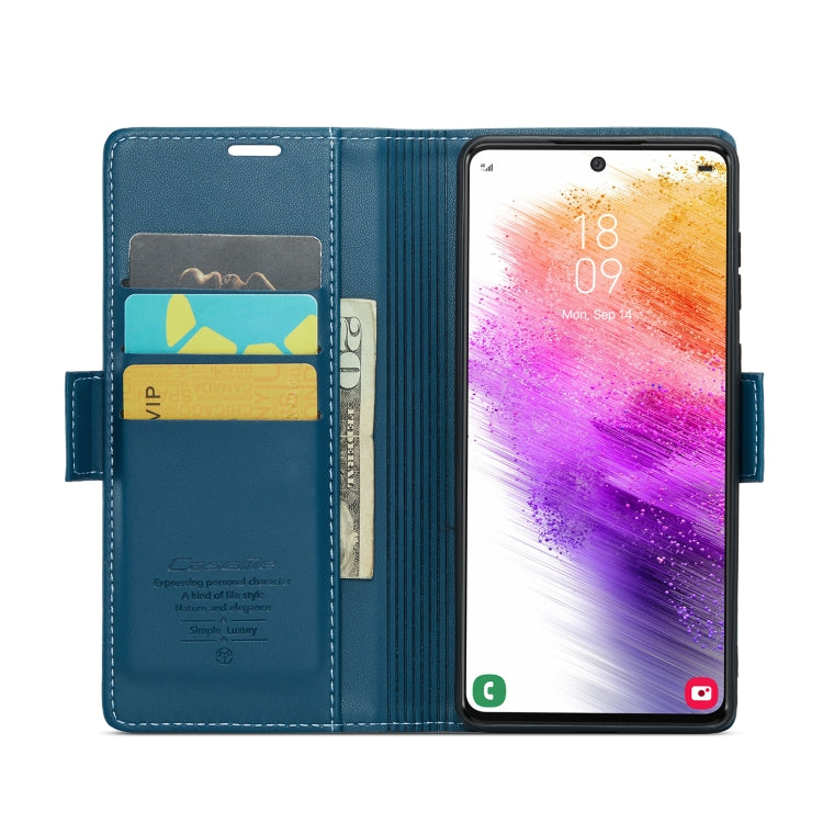 For Samsung Galaxy A73 5G CaseMe 023 Butterfly Buckle Litchi Texture RFID Anti-theft Leather Phone Case(Blue)