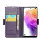 For Samsung Galaxy A73 5G CaseMe 023 Butterfly Buckle Litchi Texture RFID Anti-theft Leather Phone Case(Pearly Purple)