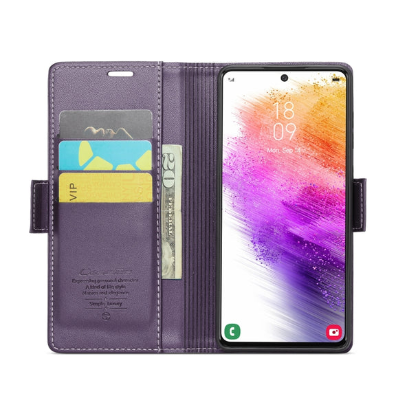 For Samsung Galaxy A73 5G CaseMe 023 Butterfly Buckle Litchi Texture RFID Anti-theft Leather Phone Case(Pearly Purple)