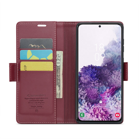 For Samsung Galaxy S20 CaseMe 023 Butterfly Buckle Litchi Texture RFID Anti-theft Leather Phone Case(Wine Red)
