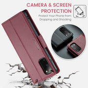 For Samsung Galaxy S20 CaseMe 023 Butterfly Buckle Litchi Texture RFID Anti-theft Leather Phone Case(Wine Red)