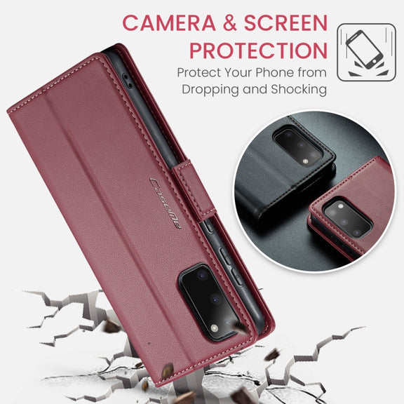 For Samsung Galaxy S20 CaseMe 023 Butterfly Buckle Litchi Texture RFID Anti-theft Leather Phone Case(Wine Red)