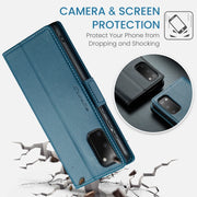 For Samsung Galaxy S20 CaseMe 023 Butterfly Buckle Litchi Texture RFID Anti-theft Leather Phone Case(Blue)
