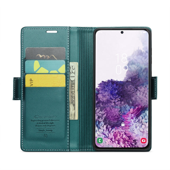 For Samsung Galaxy S20 CaseMe 023 Butterfly Buckle Litchi Texture RFID Anti-theft Leather Phone Case(Pearly Blue)