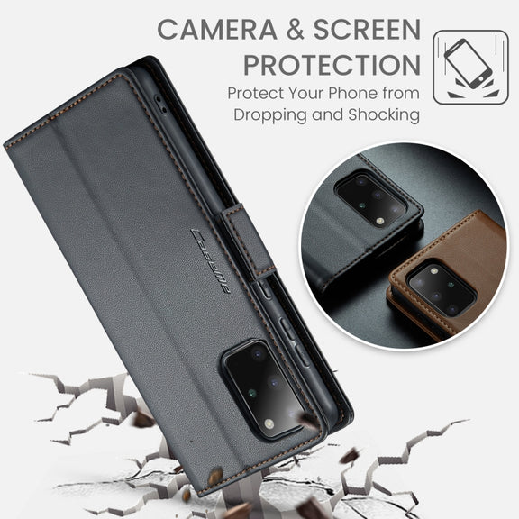 For Samsung Galaxy S20+ CaseMe 023 Butterfly Buckle Litchi Texture RFID Anti-theft Leather Phone Case(Black)