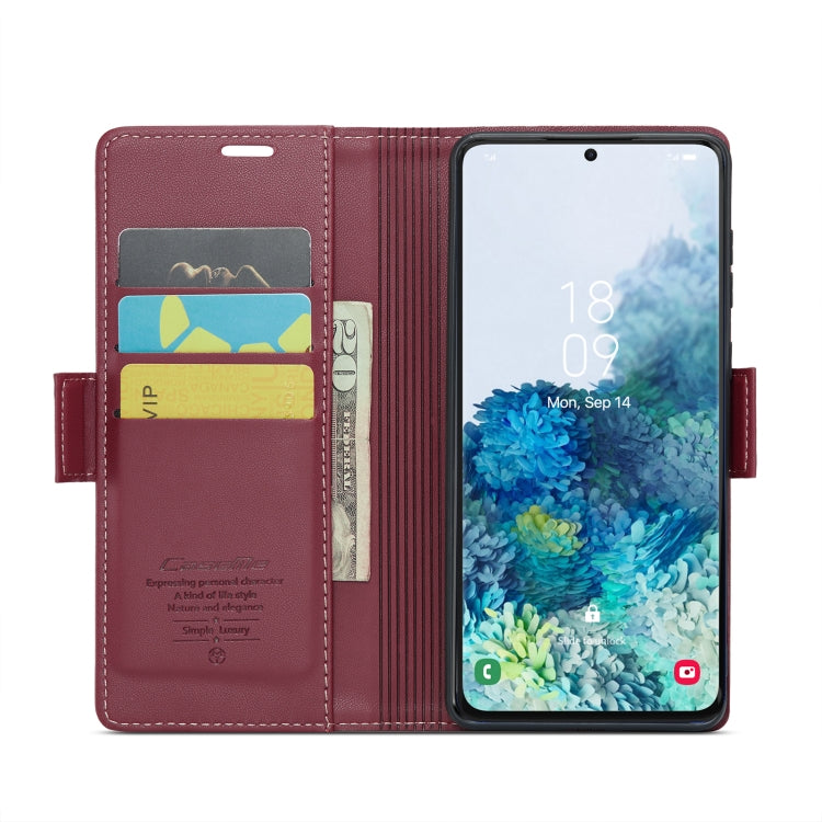 For Samsung Galaxy S20+ CaseMe 023 Butterfly Buckle Litchi Texture RFID Anti-theft Leather Phone Case(Wine Red)