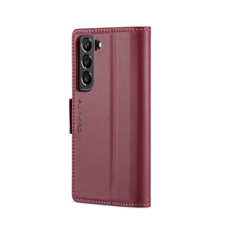 For Samsung Galaxy S22 5G CaseMe 023 Butterfly Buckle Litchi Texture RFID Anti-theft Leather Phone Case(Wine Red)