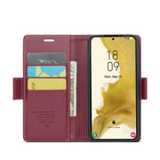 For Samsung Galaxy S22 5G CaseMe 023 Butterfly Buckle Litchi Texture RFID Anti-theft Leather Phone Case(Wine Red)