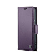 For Samsung Galaxy S22 5G CaseMe 023 Butterfly Buckle Litchi Texture RFID Anti-theft Leather Phone Case(Pearly Purple)