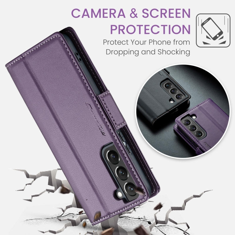For Samsung Galaxy S22 5G CaseMe 023 Butterfly Buckle Litchi Texture RFID Anti-theft Leather Phone Case(Pearly Purple)