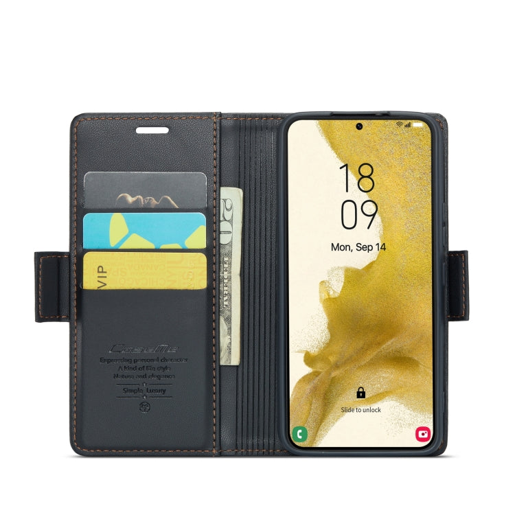 For Samsung Galaxy S22+ 5G CaseMe 023 Butterfly Buckle Litchi Texture RFID Anti-theft Leather Phone Case(Black)