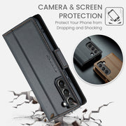 For Samsung Galaxy S22+ 5G CaseMe 023 Butterfly Buckle Litchi Texture RFID Anti-theft Leather Phone Case(Black)
