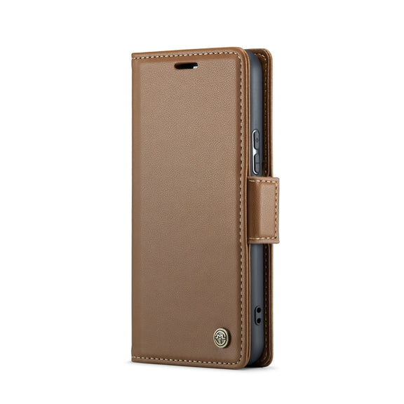 For Samsung Galaxy S22+ 5G CaseMe 023 Butterfly Buckle Litchi Texture RFID Anti-theft Leather Phone Case(Brown)