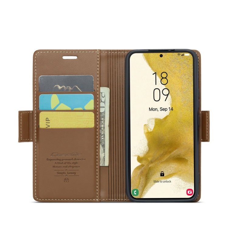 For Samsung Galaxy S22+ 5G CaseMe 023 Butterfly Buckle Litchi Texture RFID Anti-theft Leather Phone Case(Brown)
