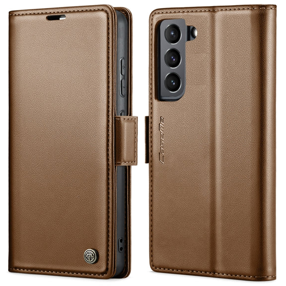 For Samsung Galaxy S22+ 5G CaseMe 023 Butterfly Buckle Litchi Texture RFID Anti-theft Leather Phone Case(Brown)