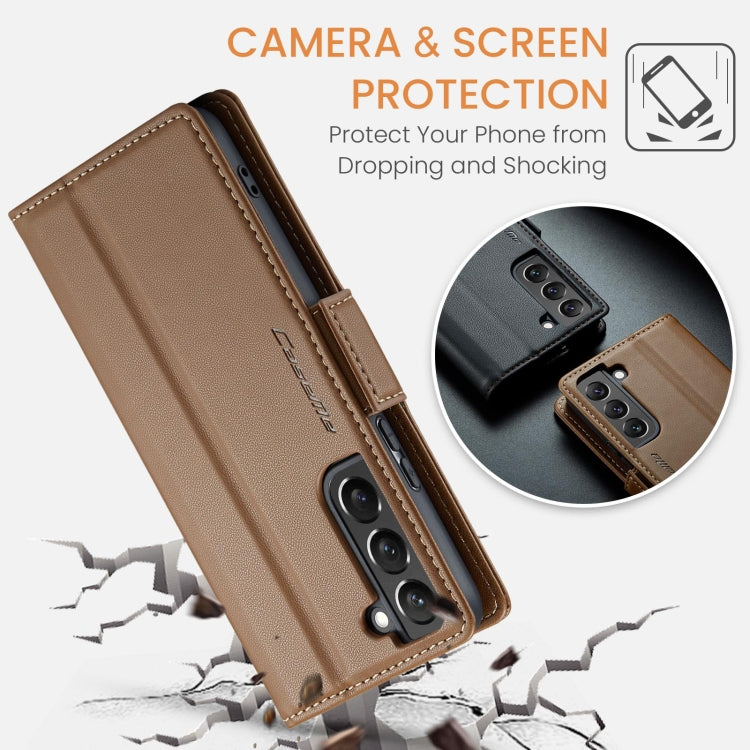 For Samsung Galaxy S22+ 5G CaseMe 023 Butterfly Buckle Litchi Texture RFID Anti-theft Leather Phone Case(Brown)