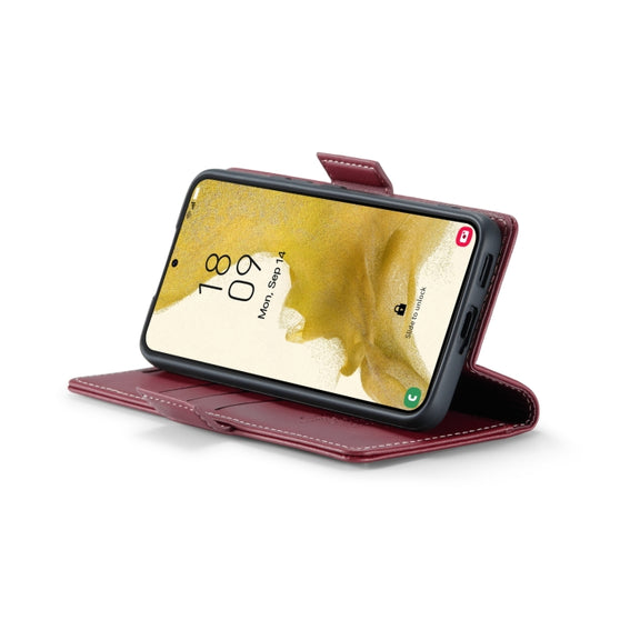 For Samsung Galaxy S22+ 5G CaseMe 023 Butterfly Buckle Litchi Texture RFID Anti-theft Leather Phone Case(Wine Red)
