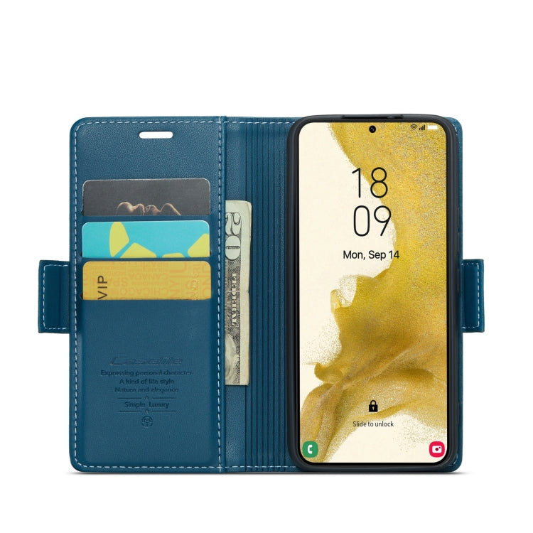 For Samsung Galaxy S22+ 5G CaseMe 023 Butterfly Buckle Litchi Texture RFID Anti-theft Leather Phone Case(Blue)