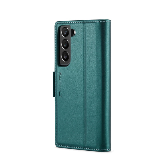 For Samsung Galaxy S22+ 5G CaseMe 023 Butterfly Buckle Litchi Texture RFID Anti-theft Leather Phone Case(Pearly Blue)