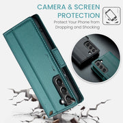 For Samsung Galaxy S22+ 5G CaseMe 023 Butterfly Buckle Litchi Texture RFID Anti-theft Leather Phone Case(Pearly Blue)