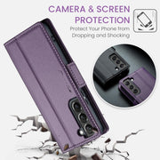 For Samsung Galaxy S22+ 5G CaseMe 023 Butterfly Buckle Litchi Texture RFID Anti-theft Leather Phone Case(Pearly Purple)