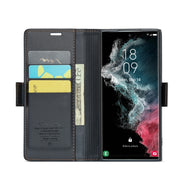 For Samsung Galaxy S22 Ultra 5G CaseMe 023 Butterfly Buckle Litchi Texture RFID Anti-theft Leather Phone Case(Black)