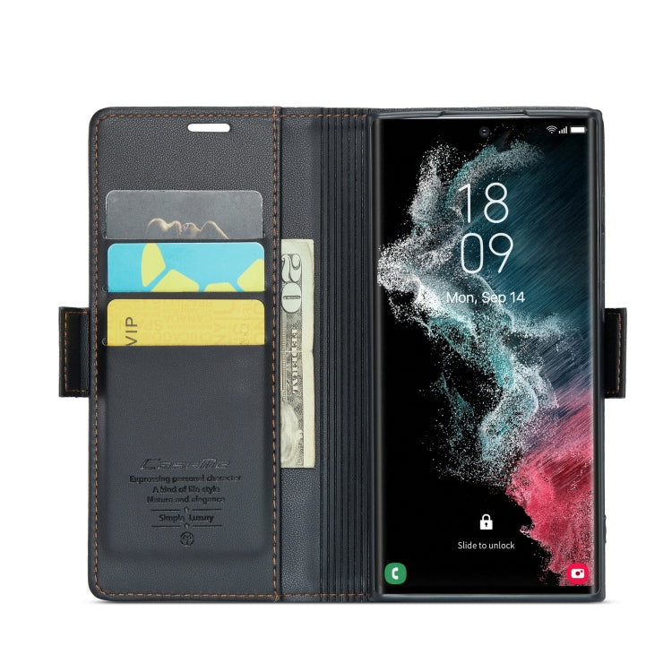 For Samsung Galaxy S22 Ultra 5G CaseMe 023 Butterfly Buckle Litchi Texture RFID Anti-theft Leather Phone Case(Black)