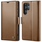 For Samsung Galaxy S22 Ultra 5G CaseMe 023 Butterfly Buckle Litchi Texture RFID Anti-theft Leather Phone Case(Brown)