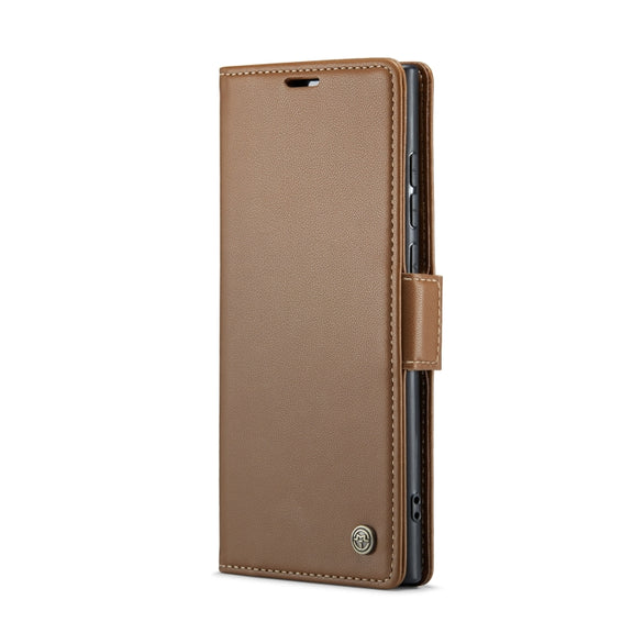 For Samsung Galaxy S22 Ultra 5G CaseMe 023 Butterfly Buckle Litchi Texture RFID Anti-theft Leather Phone Case(Brown)