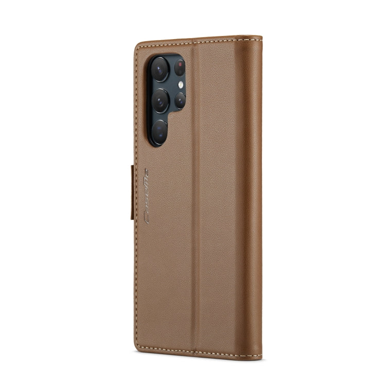 For Samsung Galaxy S22 Ultra 5G CaseMe 023 Butterfly Buckle Litchi Texture RFID Anti-theft Leather Phone Case(Brown)