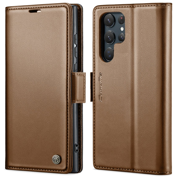 For Samsung Galaxy S22 Ultra 5G CaseMe 023 Butterfly Buckle Litchi Texture RFID Anti-theft Leather Phone Case(Brown)