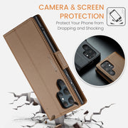For Samsung Galaxy S22 Ultra 5G CaseMe 023 Butterfly Buckle Litchi Texture RFID Anti-theft Leather Phone Case(Brown)