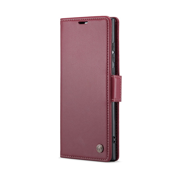 For Samsung Galaxy S22 Ultra 5G CaseMe 023 Butterfly Buckle Litchi Texture RFID Anti-theft Leather Phone Case(Wine Red)