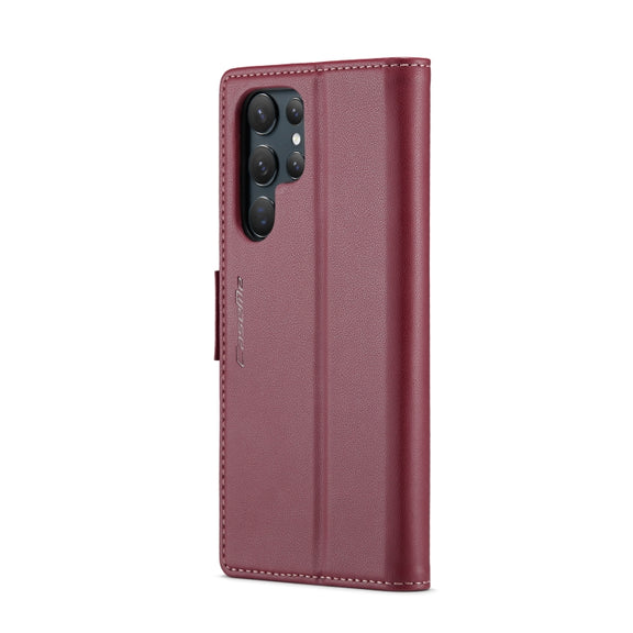 For Samsung Galaxy S22 Ultra 5G CaseMe 023 Butterfly Buckle Litchi Texture RFID Anti-theft Leather Phone Case(Wine Red)