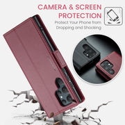 For Samsung Galaxy S22 Ultra 5G CaseMe 023 Butterfly Buckle Litchi Texture RFID Anti-theft Leather Phone Case(Wine Red)