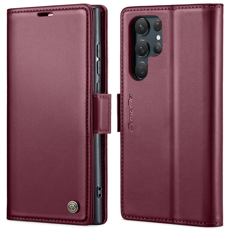 For Samsung Galaxy S22 Ultra 5G CaseMe 023 Butterfly Buckle Litchi Texture RFID Anti-theft Leather Phone Case(Wine Red) - free shipping - PMC TechLife - Order now!